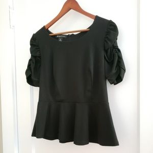 INC | PM black peplum top with puffy sleeves